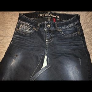 Guess jeans dark wash distressed skinny